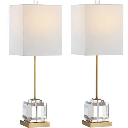 Set of 2 Jade Crystal Table Lamps - Clear/Brass Gold