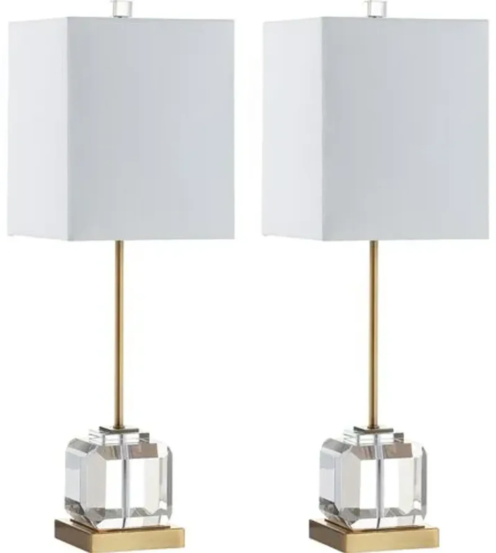 Set of 2 Jade Crystal Table Lamps - Clear/Brass Gold