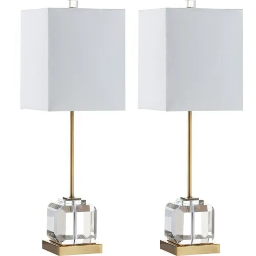 Set of 2 Jade Crystal Table Lamps - Clear/Brass Gold