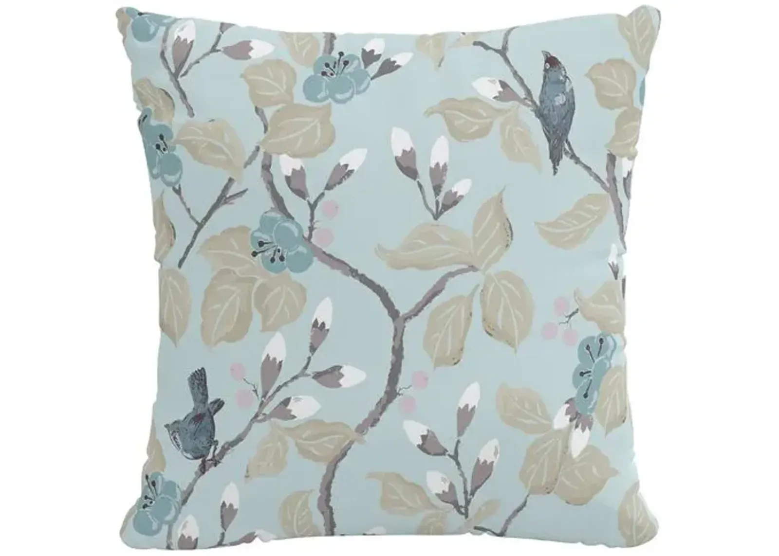 Laurel Floral Pillow - Soft Blue