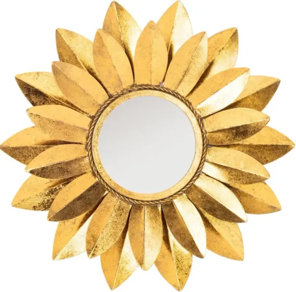 Lia Round Wall Mirror, Gold Foil