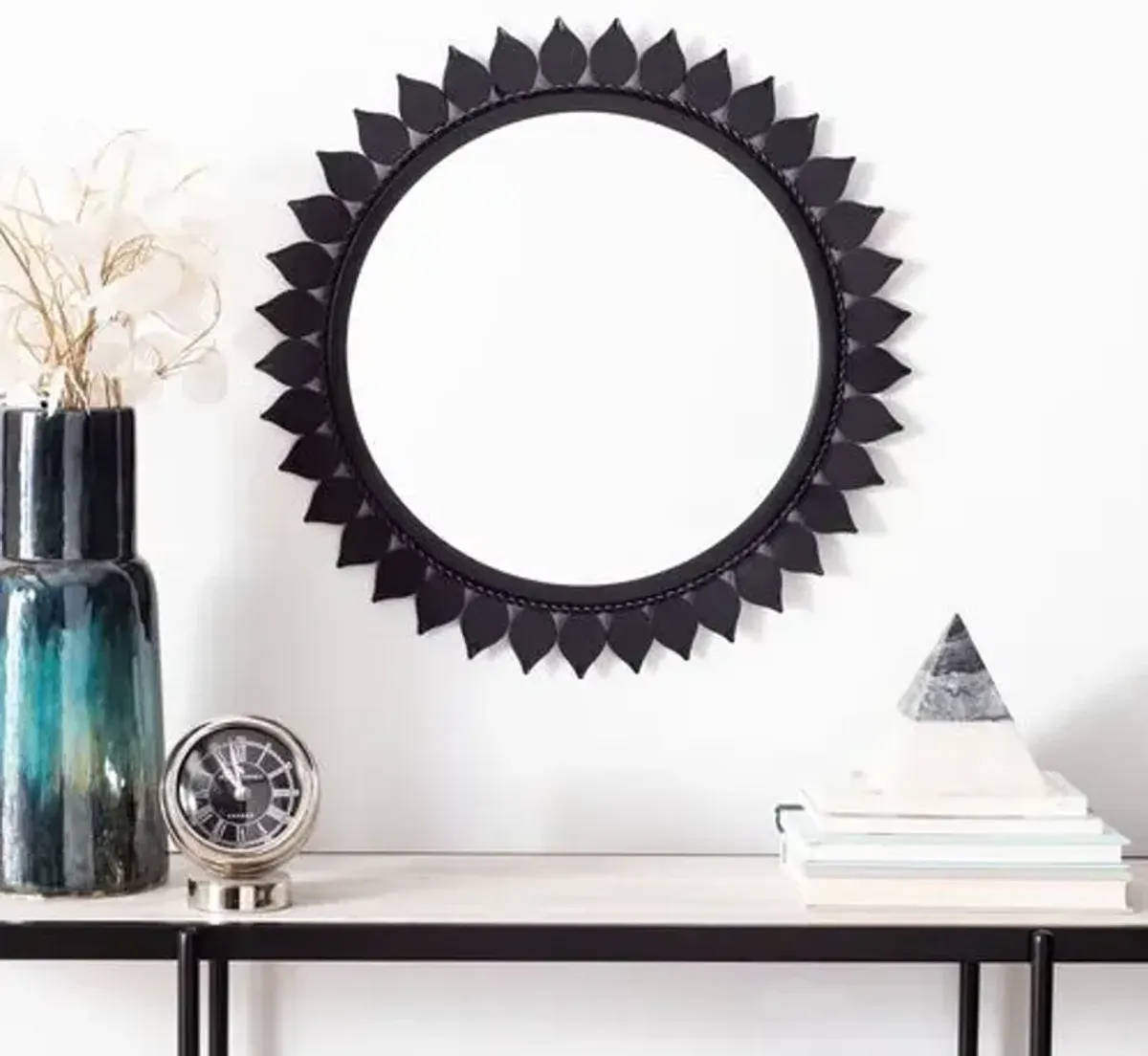 Nia 21" Round Wall Mirror - Matte Black