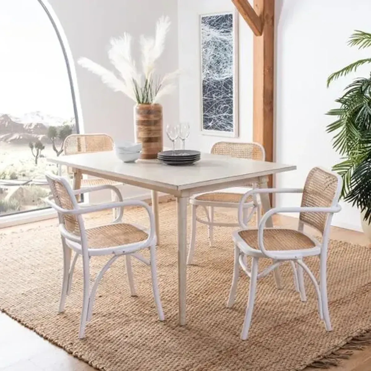 Dorinda Cane Dining Chair - White/Natural - Beige