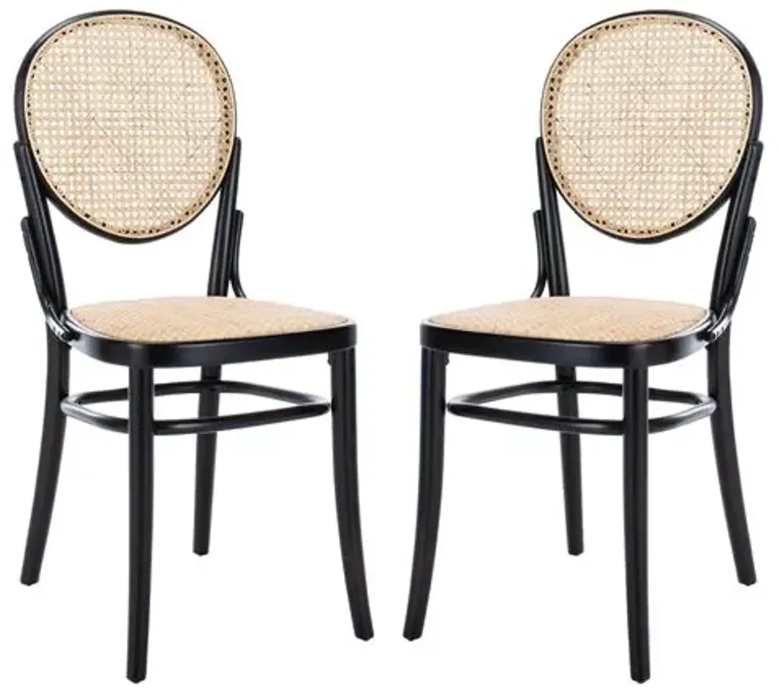 Set of 2 Cara Cane Dining Chairs - Black/Natural