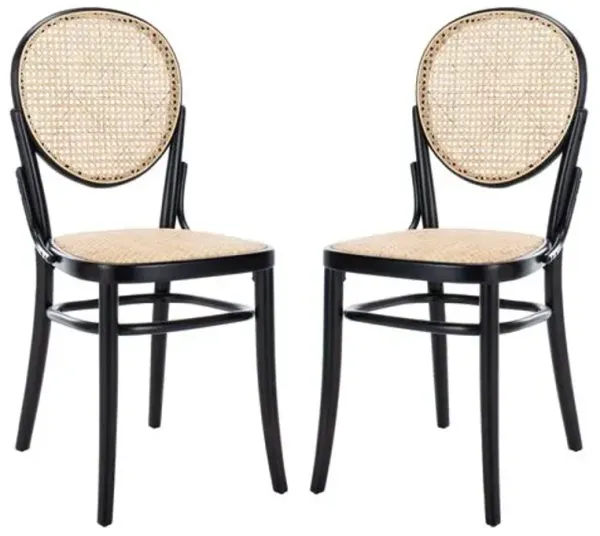 Set of 2 Cara Cane Dining Chairs - Black