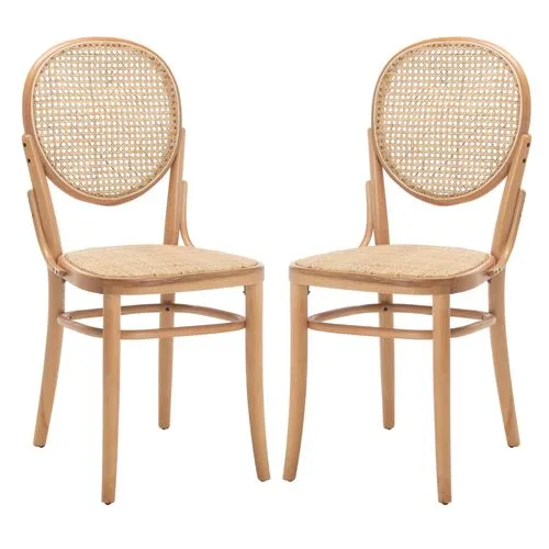 Set of 2 Cara Cane Dining Chairs - Natural - Brown