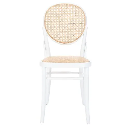 Set of 2 Cara Cane Dining Chairs - White/Natural - Beige