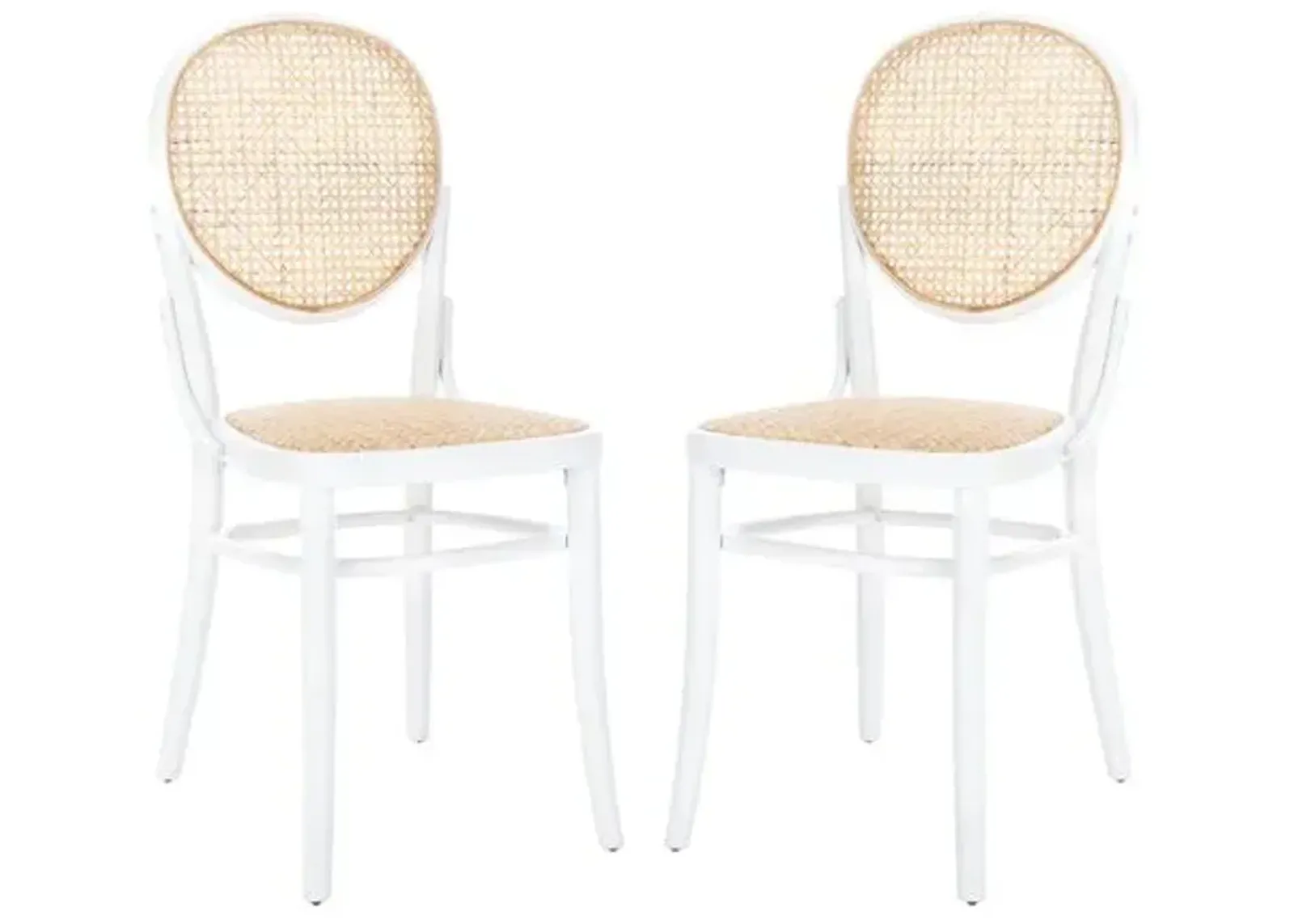 Set of 2 Cara Cane Dining Chairs - White/Natural - Beige