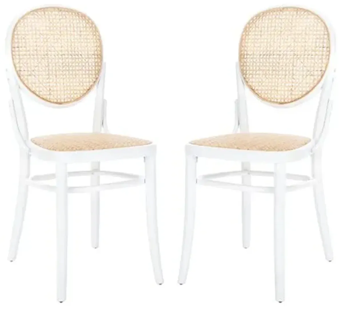 Set of 2 Cara Cane Dining Chairs - White/Natural - Beige