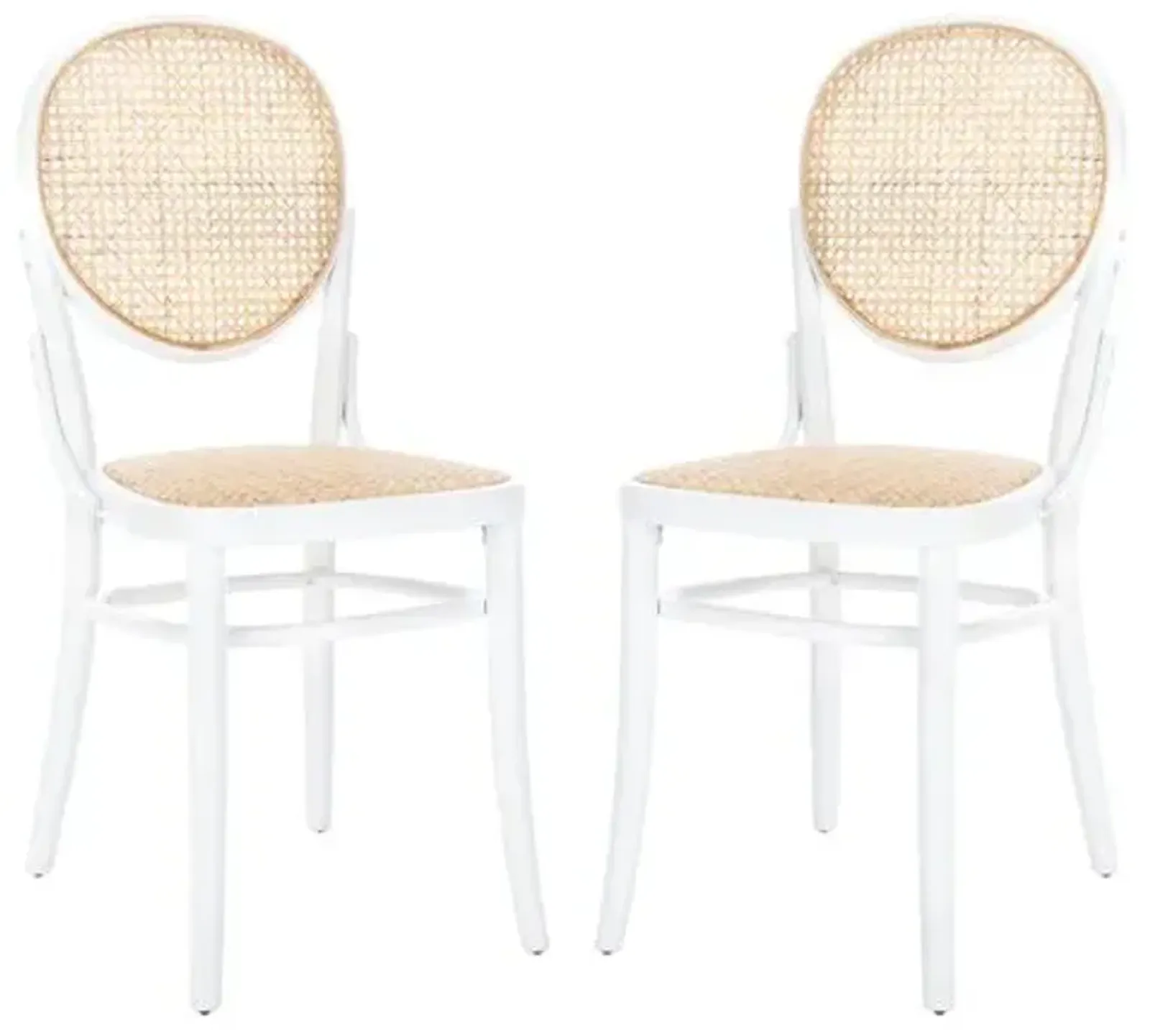 Set of 2 Cara Cane Dining Chairs - White/Natural - Beige