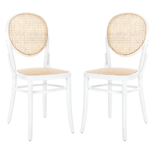 Set of 2 Cara Cane Dining Chairs - White/Natural - Beige