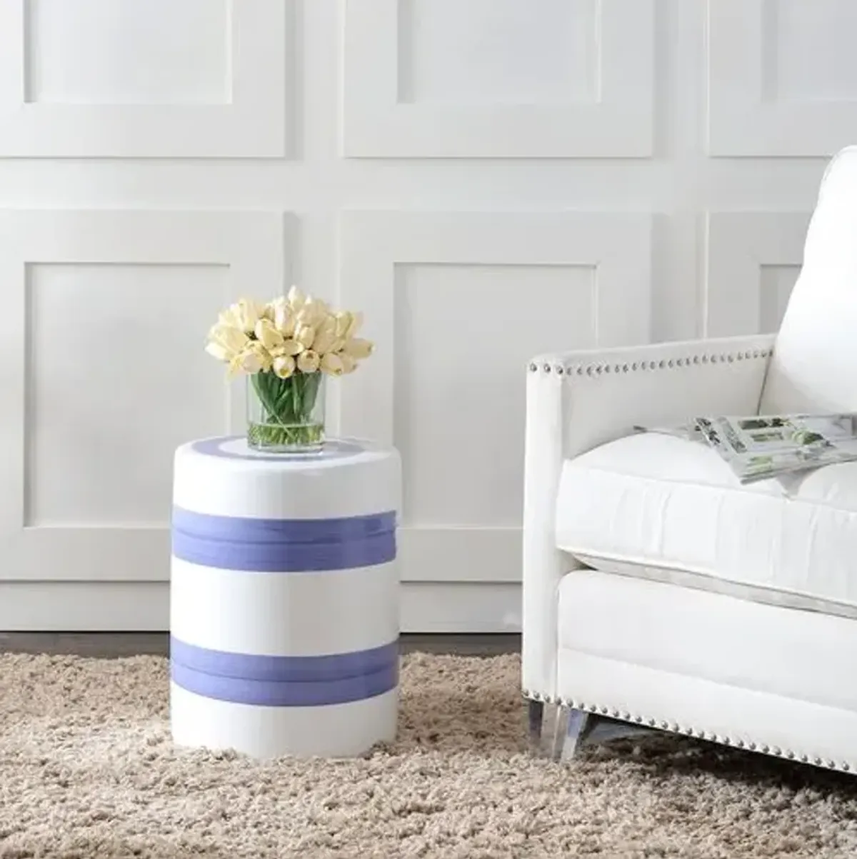 Serena Garden Stool - Blue/White