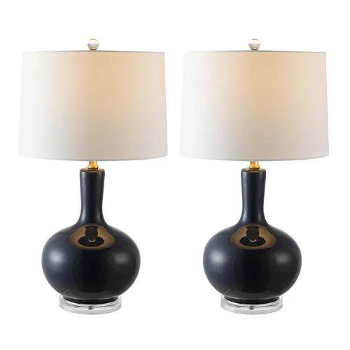 Set of 2 Lily Table Lamps - Navy