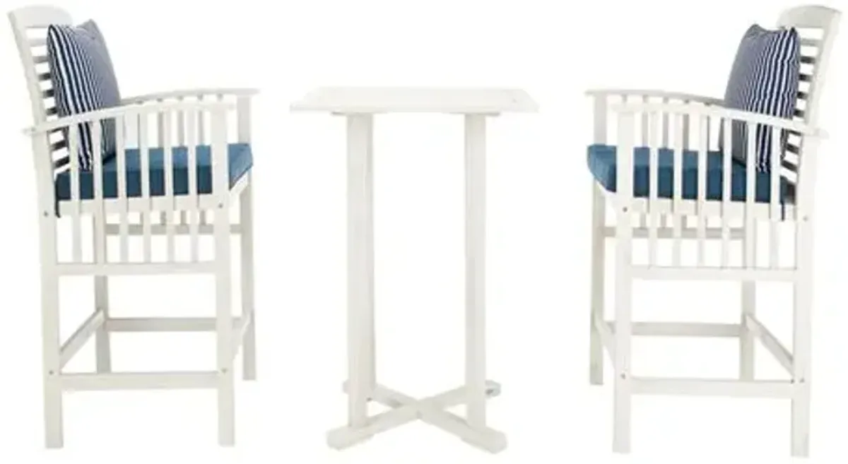 Pate 3-Pc Outdoor Bar Bistro Set - White/Navy - Blue