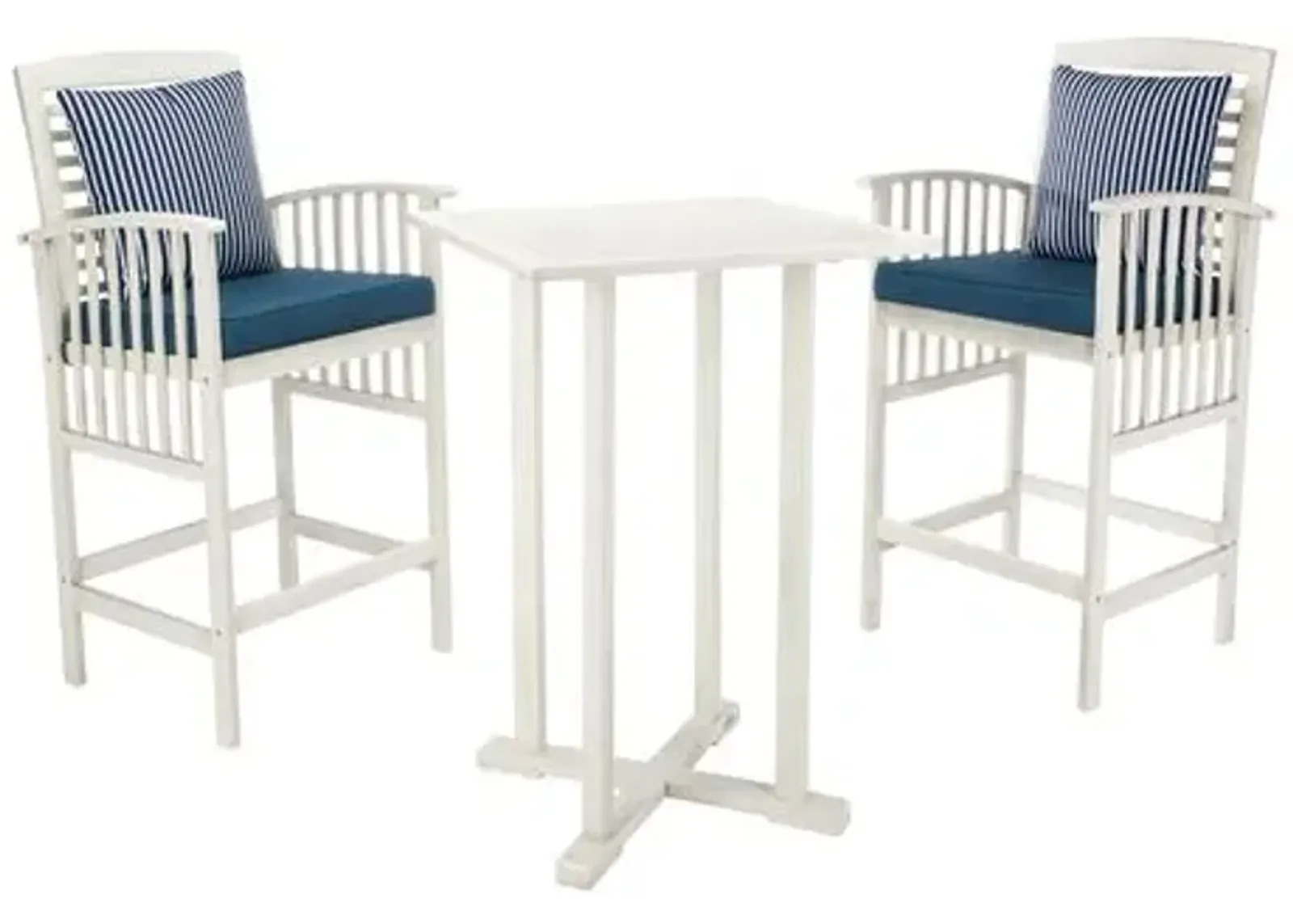 Pate 3-Pc Outdoor Bar Bistro Set - White/Navy - Blue