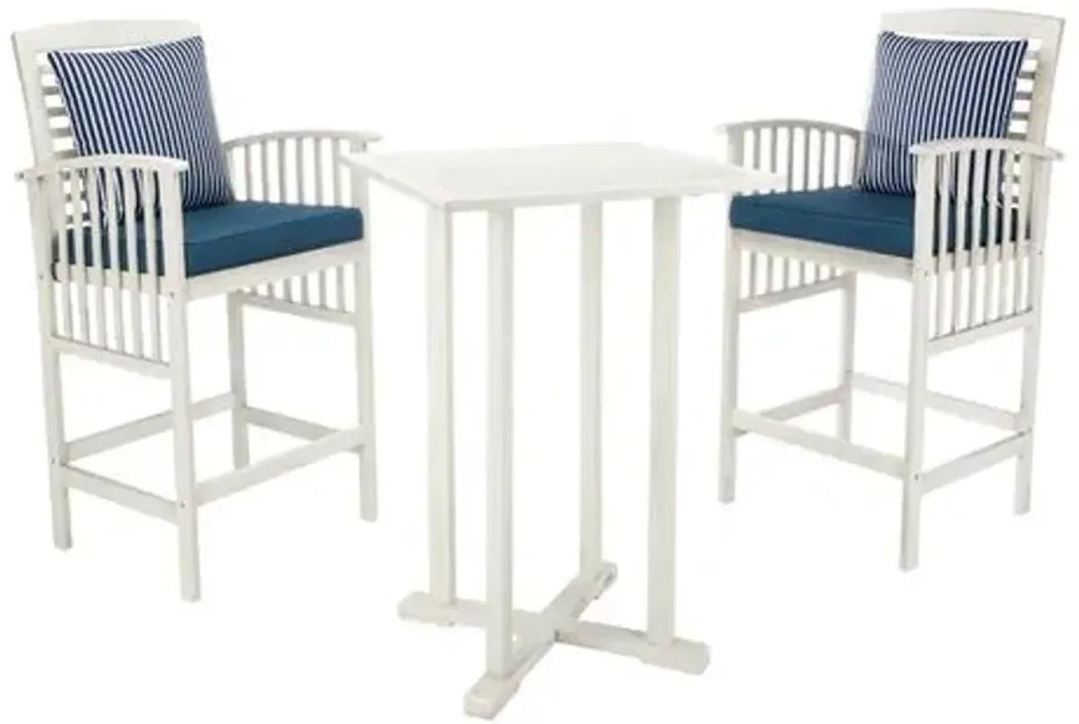 Pate 3-Pc Outdoor Bar Bistro Set - White/Navy - Blue