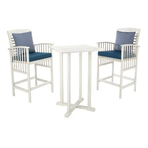 Pate 3-Pc Outdoor Bar Bistro Set - White/Navy - Blue