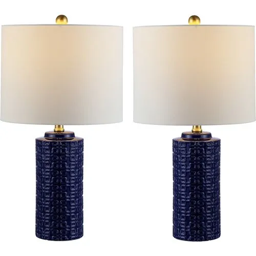 Set of 2 Alex Ceramic Table Lamps - Navy Blue