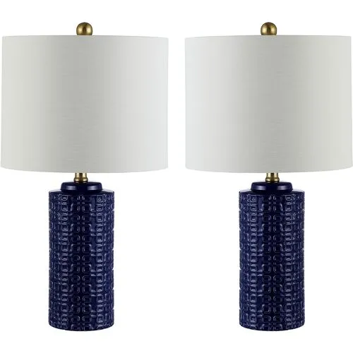 Set of 2 Alex Ceramic Table Lamps - Navy Blue