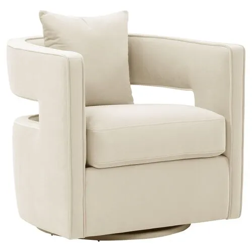 Maura Velvet Swivel Chair - Cream - Handcrafted