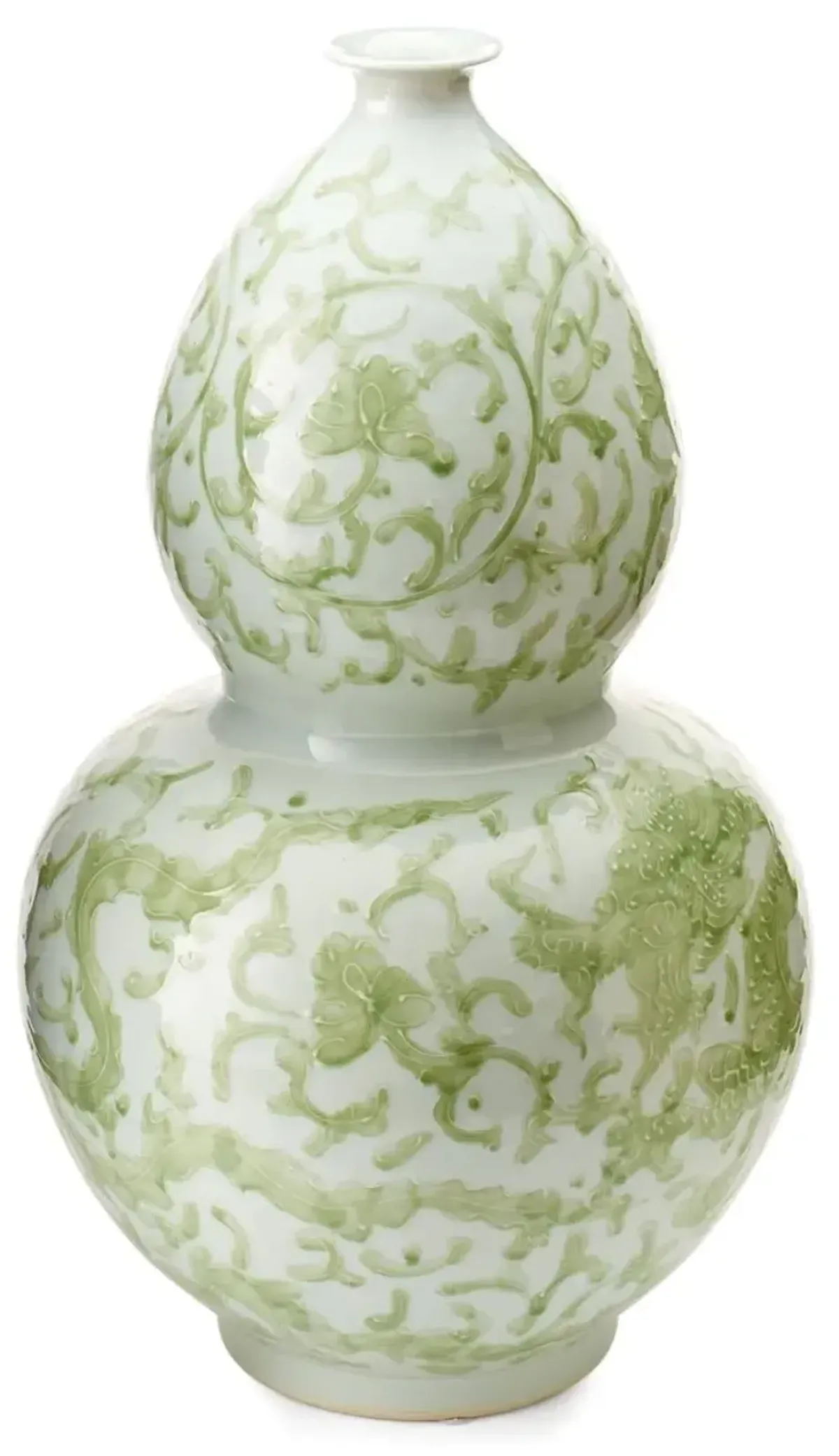 21" Porcelain Dragon Gourd Vase, Green