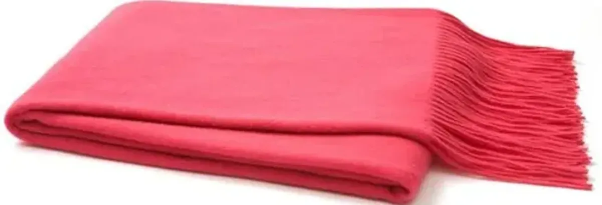 Solid Cashmere Throw - Pink - Lightweight, Soft, Warm, Fringed