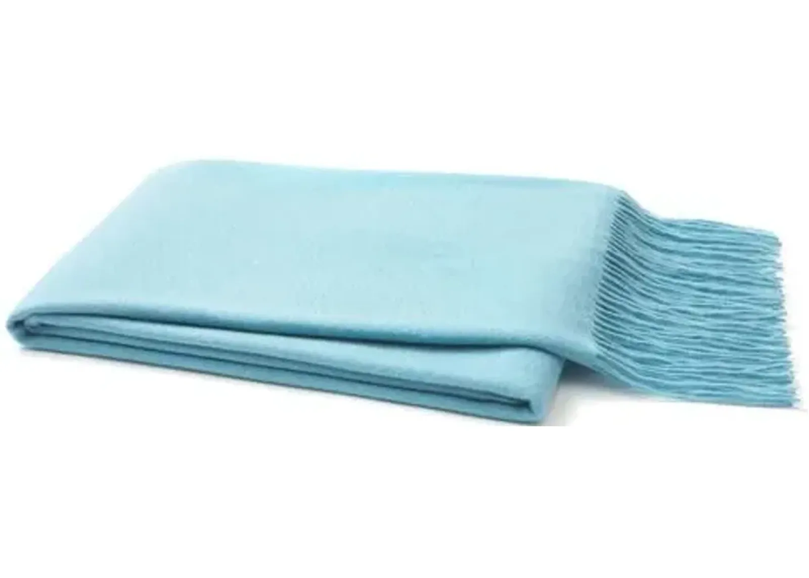 Solid Cashmere Throw - Light Blue - Lightweight, Soft, Warm, Fringed