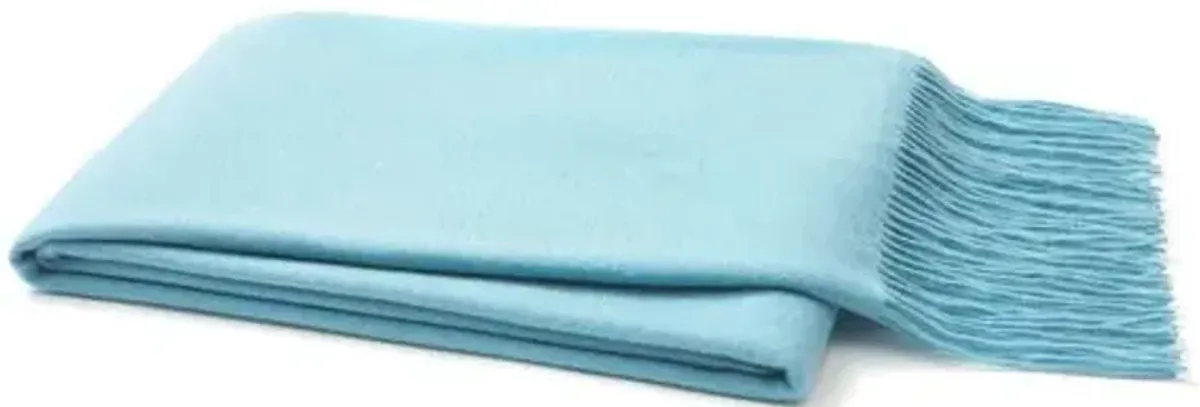 Solid Cashmere Throw - Light Blue - Lightweight, Soft, Warm, Fringed