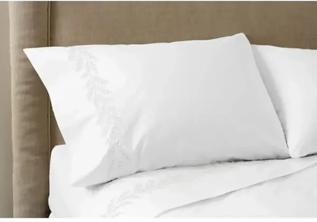 Willow Embroidered Sheet Set - Hamburg House - white, 300 Thread Count, Egyptian Cotton Sateen, Soft and Luxurious