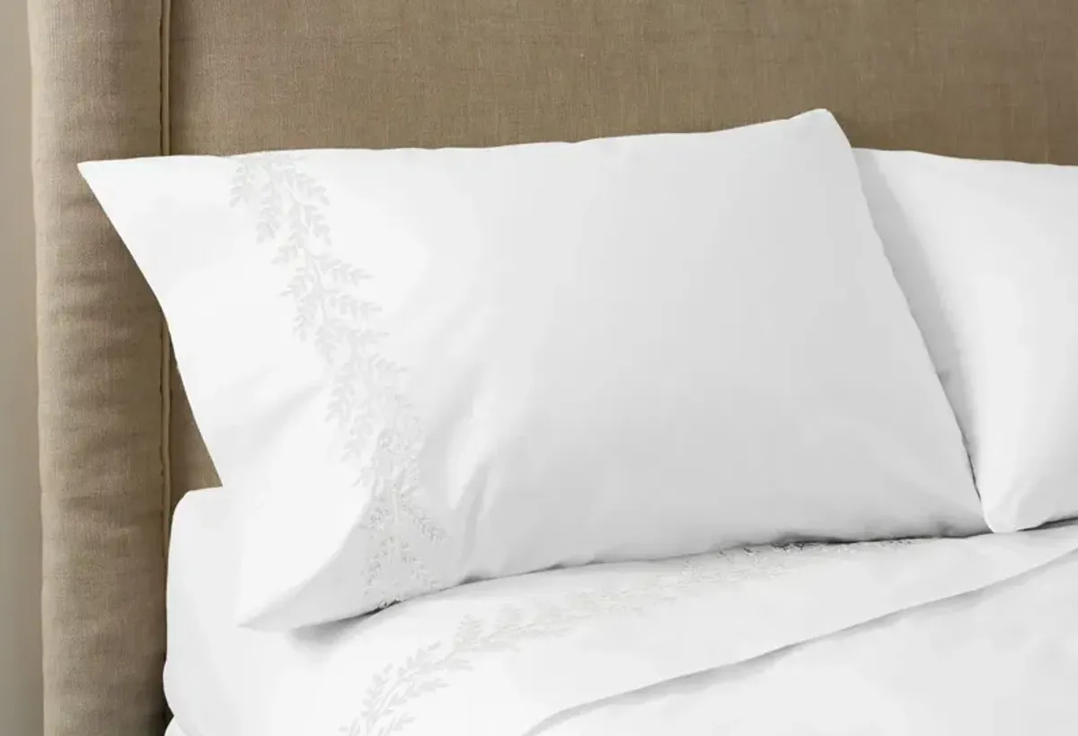 Willow Embroidered Sheet Set - Hamburg House - white, 300 Thread Count, Egyptian Cotton Sateen, Soft and Luxurious