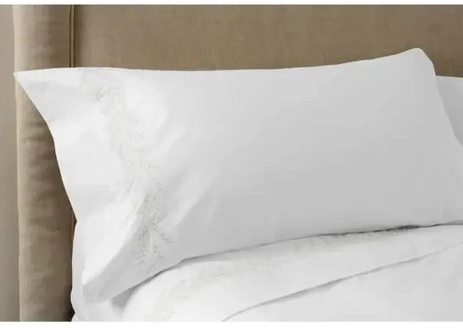 Willow Sheet Set - White - Hamburg House - Gray, 300 Thread Count, Egyptian Cotton Sateen, Soft and Luxurious