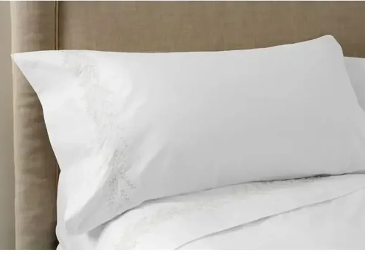 Willow Embroidered Sheet Set - Hamburg House - white, 300 Thread Count, Egyptian Cotton Sateen, Soft and Luxurious
