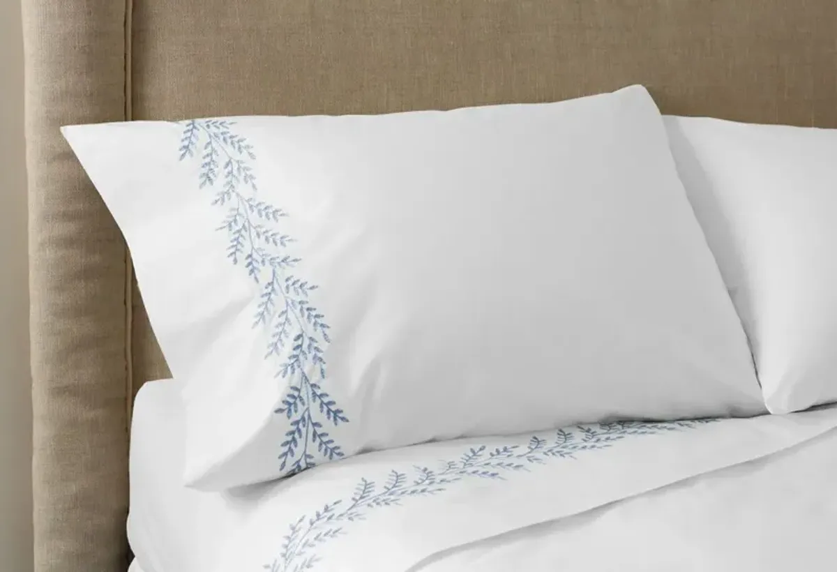 Willow Embroidered Sheet Set - Hamburg House - blue, 300 Thread Count, Egyptian Cotton Sateen, Soft and Luxurious