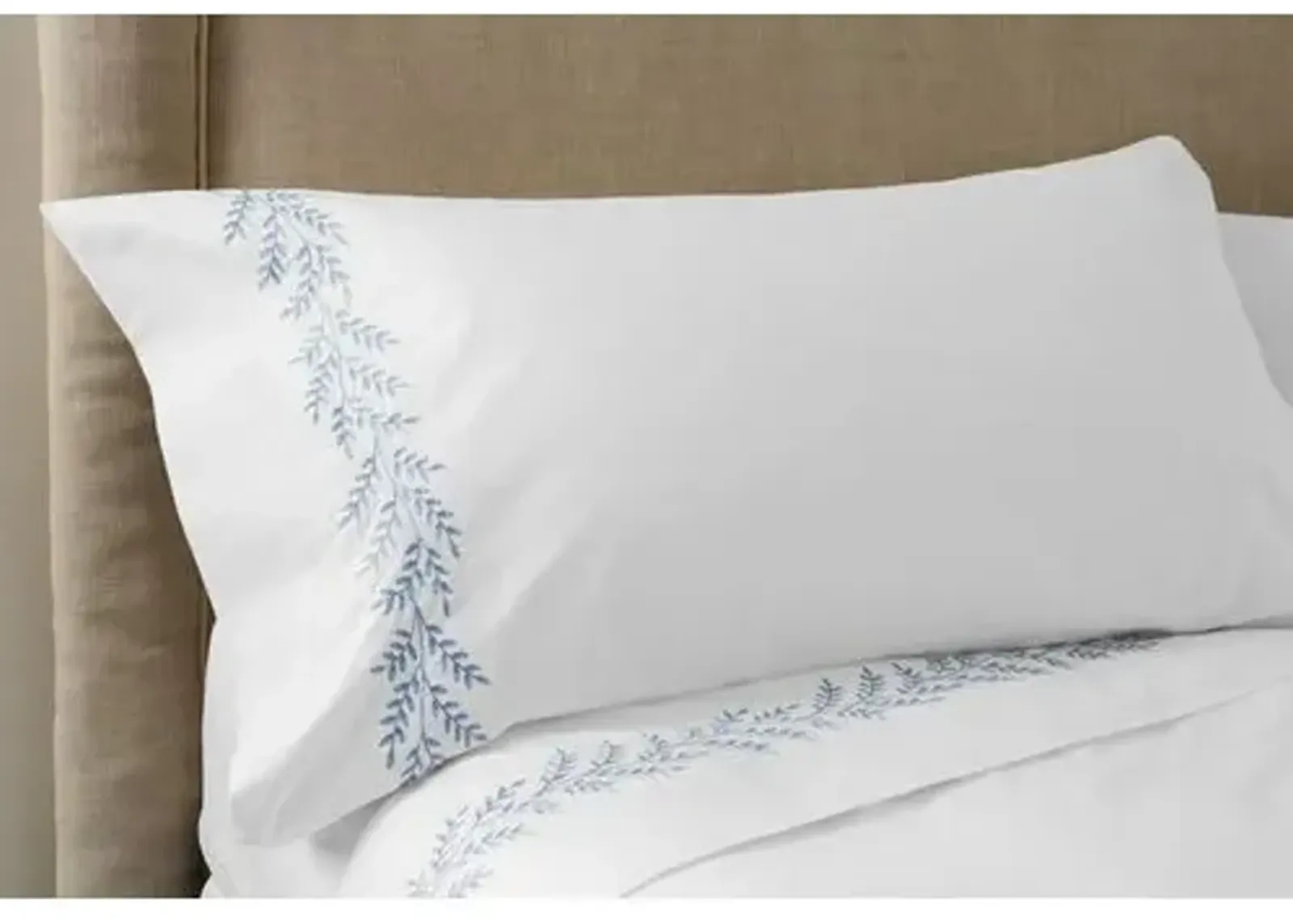 Willow Sheet Set - Blue - Hamburg House - White, 300 Thread Count, Egyptian Cotton Sateen, Soft and Luxurious