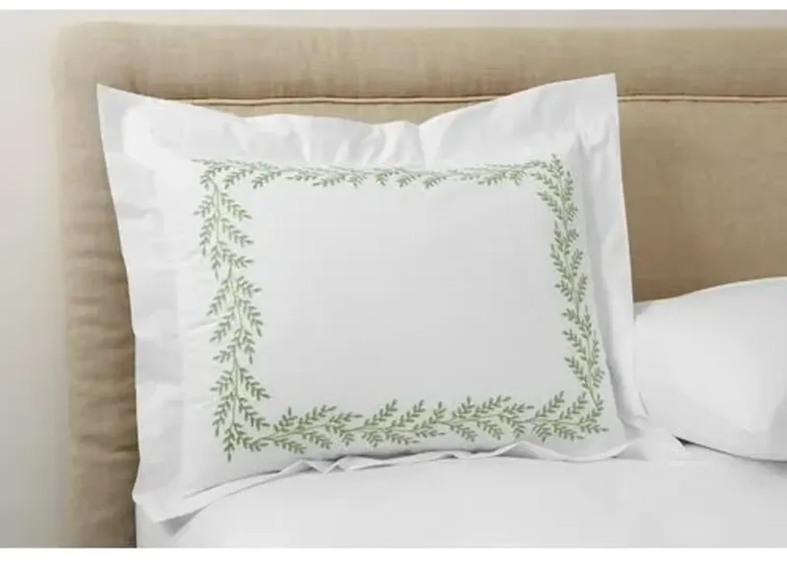 Willow Sham - Green - Hamburg House - White