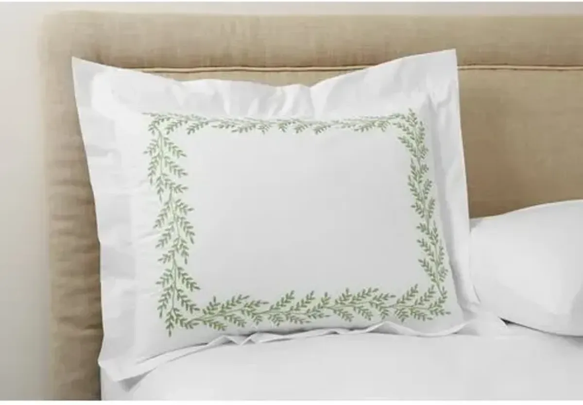 Willow Embroidered Sham - Hamburg House - Green