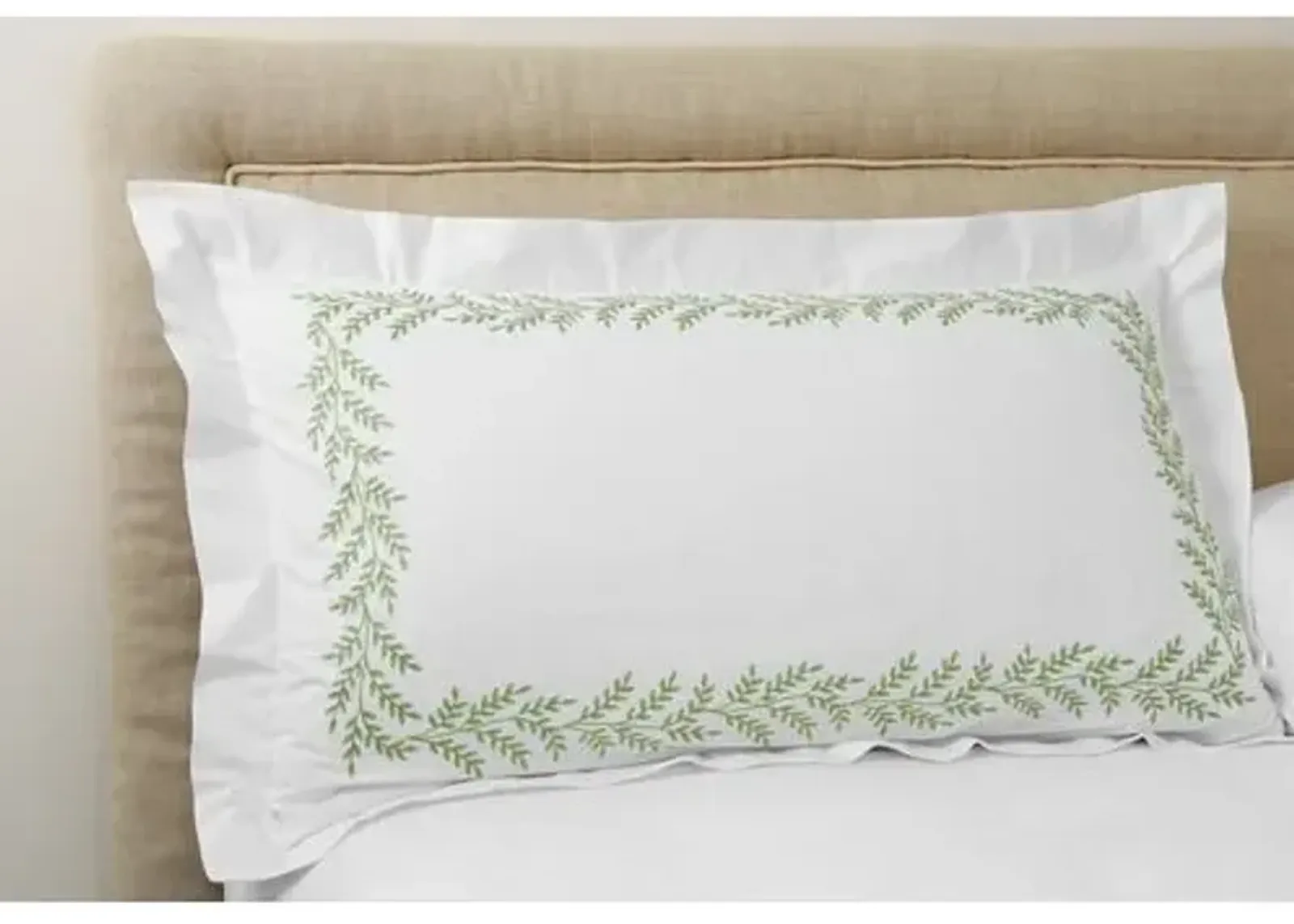 Willow Sham - Green - Hamburg House - White