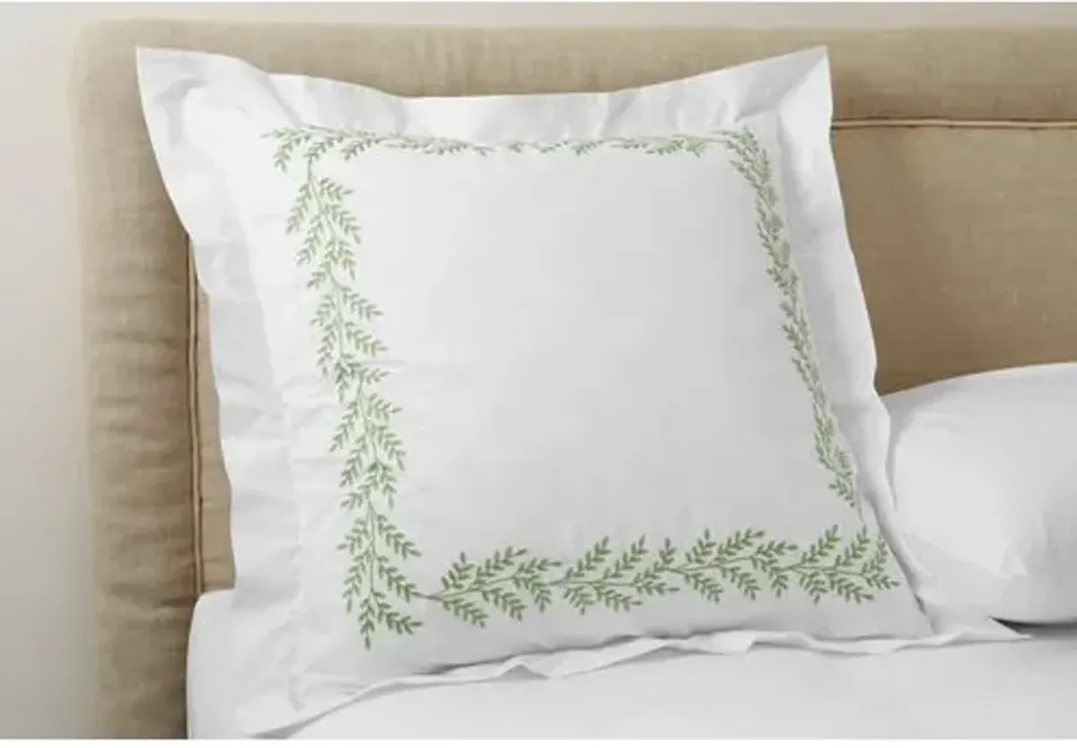 Willow Euro Sham - Green - Hamburg House - White