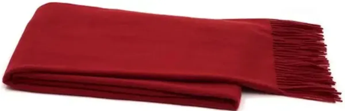 Solid Cashmere Throw - Dark Crimson - Red - Lightweight, Soft, Warm, Fringed