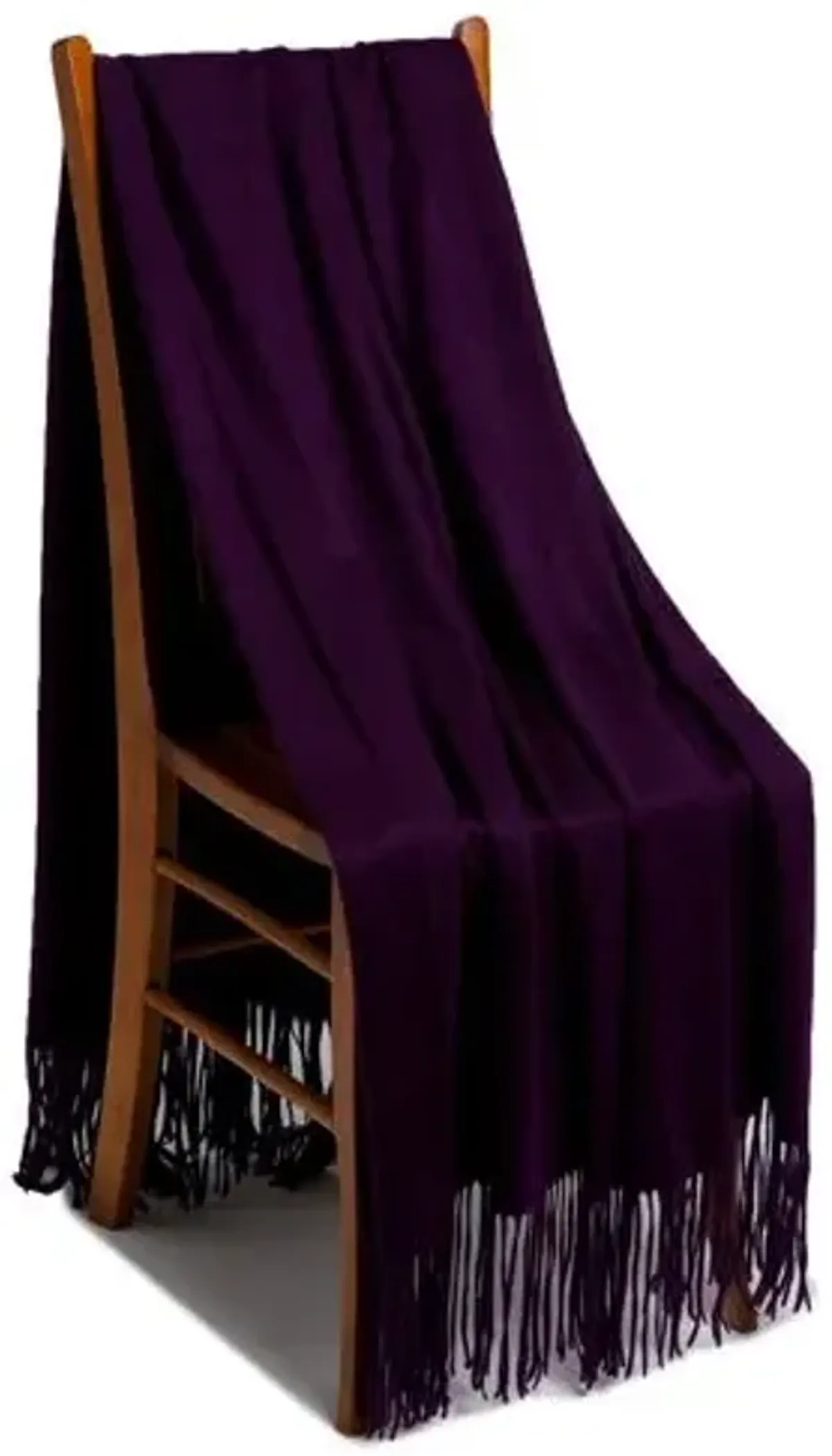 Solid Cashmere Throw - Purple - Lightweight, Soft, Warm, Fringed