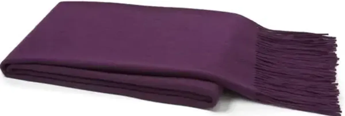 Solid Cashmere Throw - Purple - Lightweight, Soft, Warm, Fringed