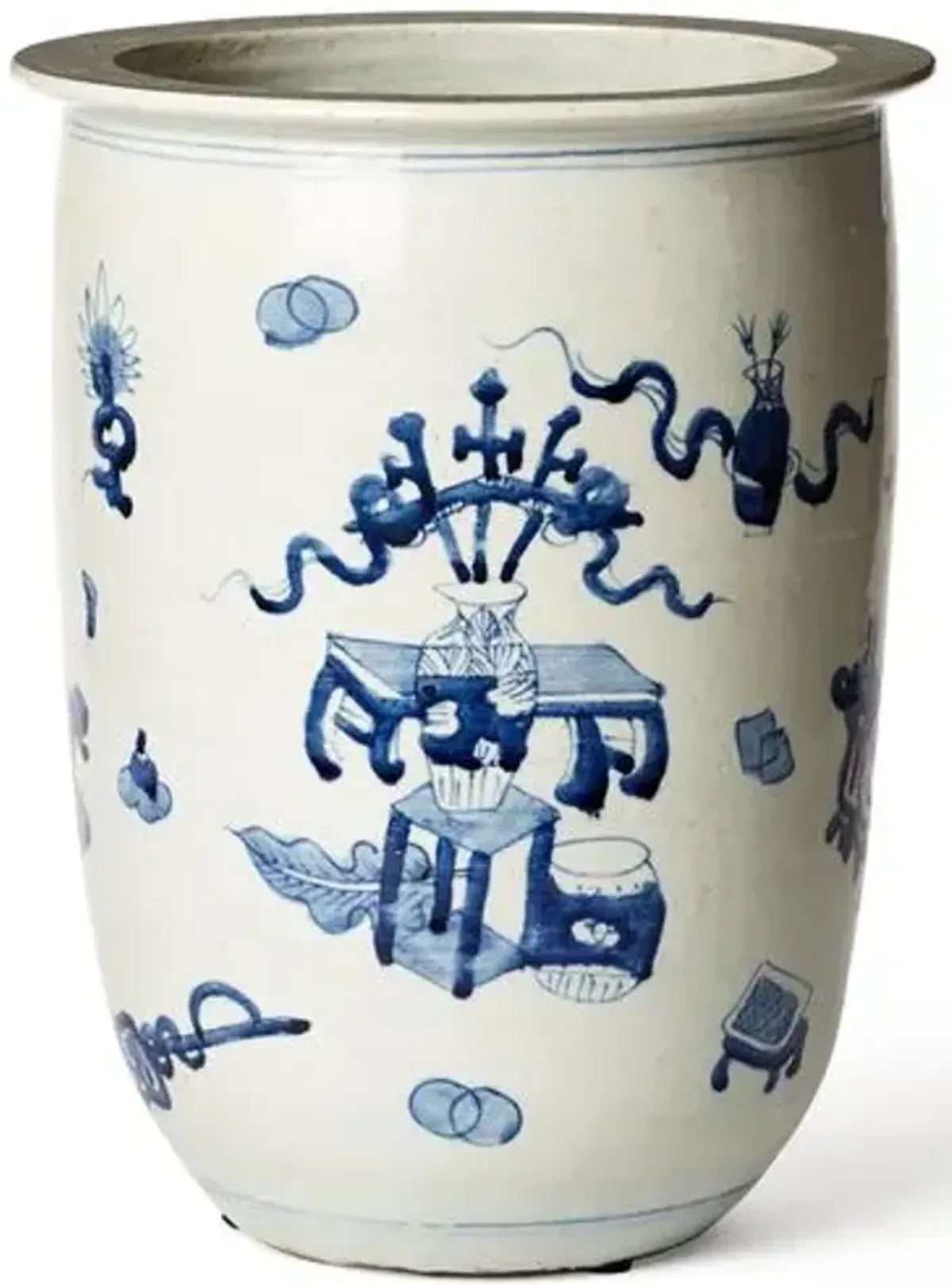 14" Porcelain Outdoor Planter - Blue/White - Ivory - 13.5"h x 11"dia