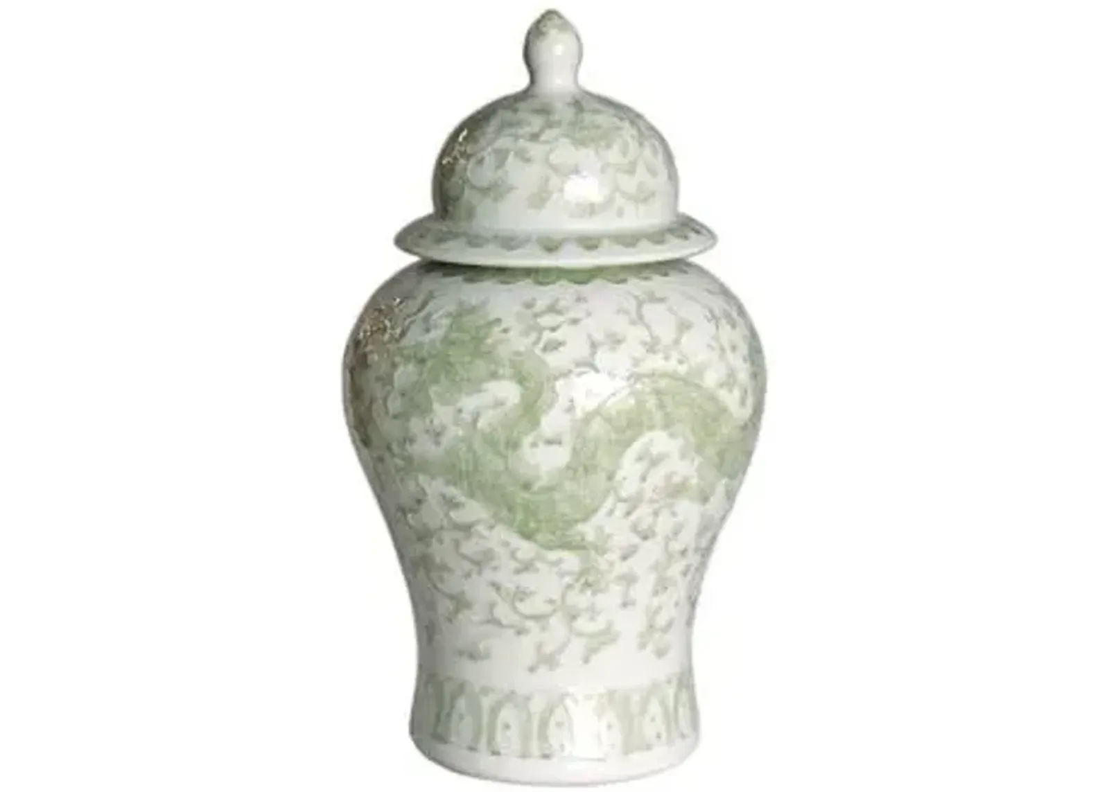 21" Dragon Lotus Temple Jar - Green/White