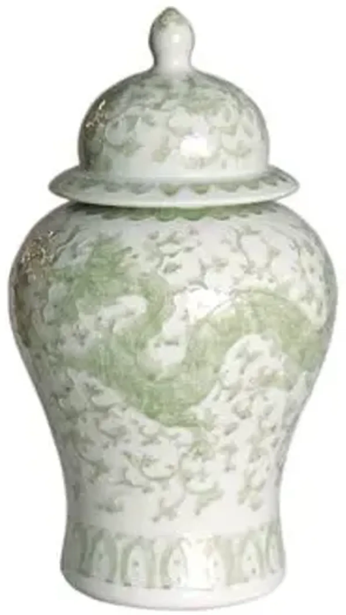 21" Dragon Lotus Temple Jar - Green/White