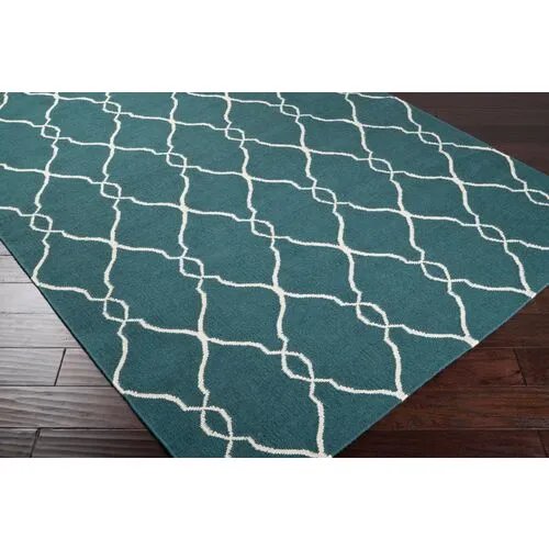 Pippa Flat-Weave Rug - Teal - Blue - Blue