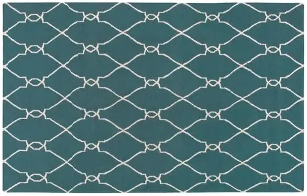 Pippa Flat-Weave Rug - Teal - Blue - Blue