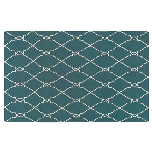 Pippa Flat-Weave Rug - Teal - Blue - Blue