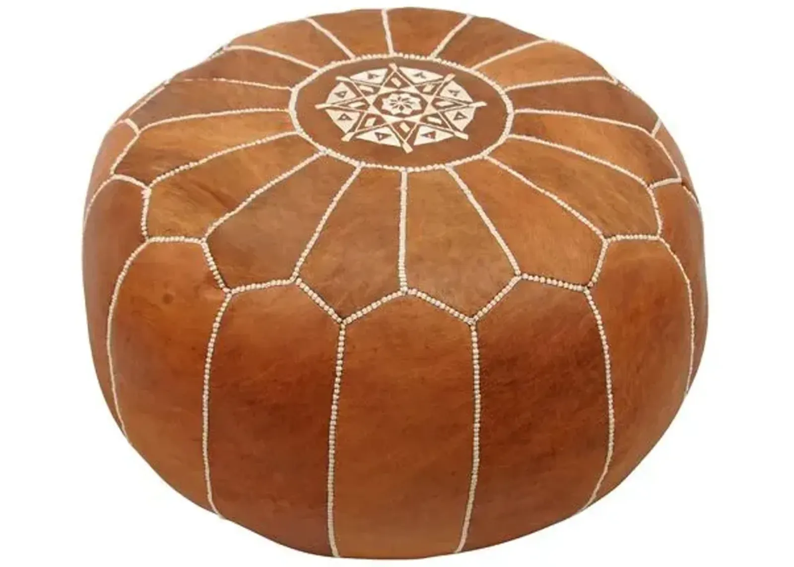 Moroccan Leather Pouf - Brown