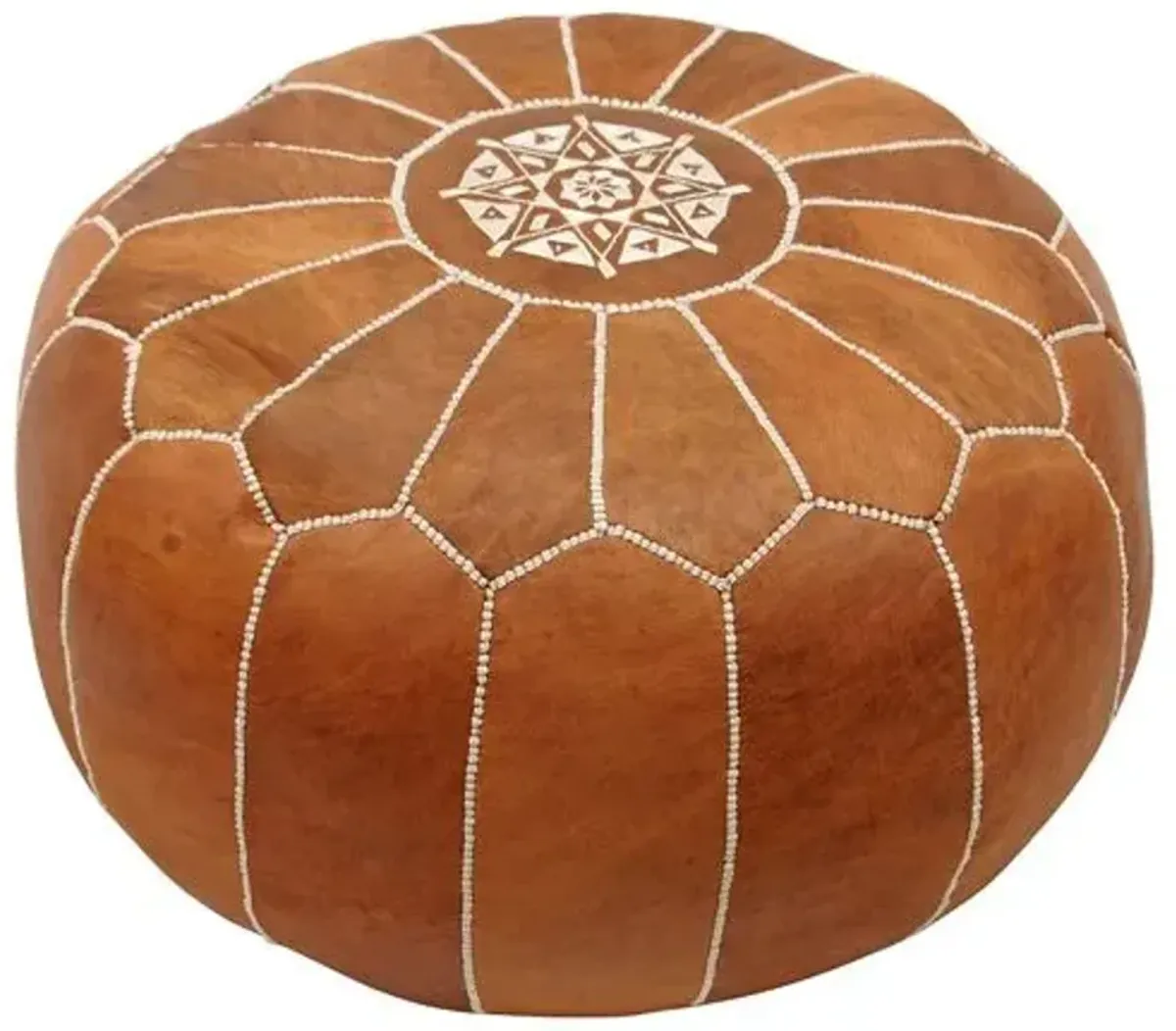 Moroccan Leather Pouf - Brown