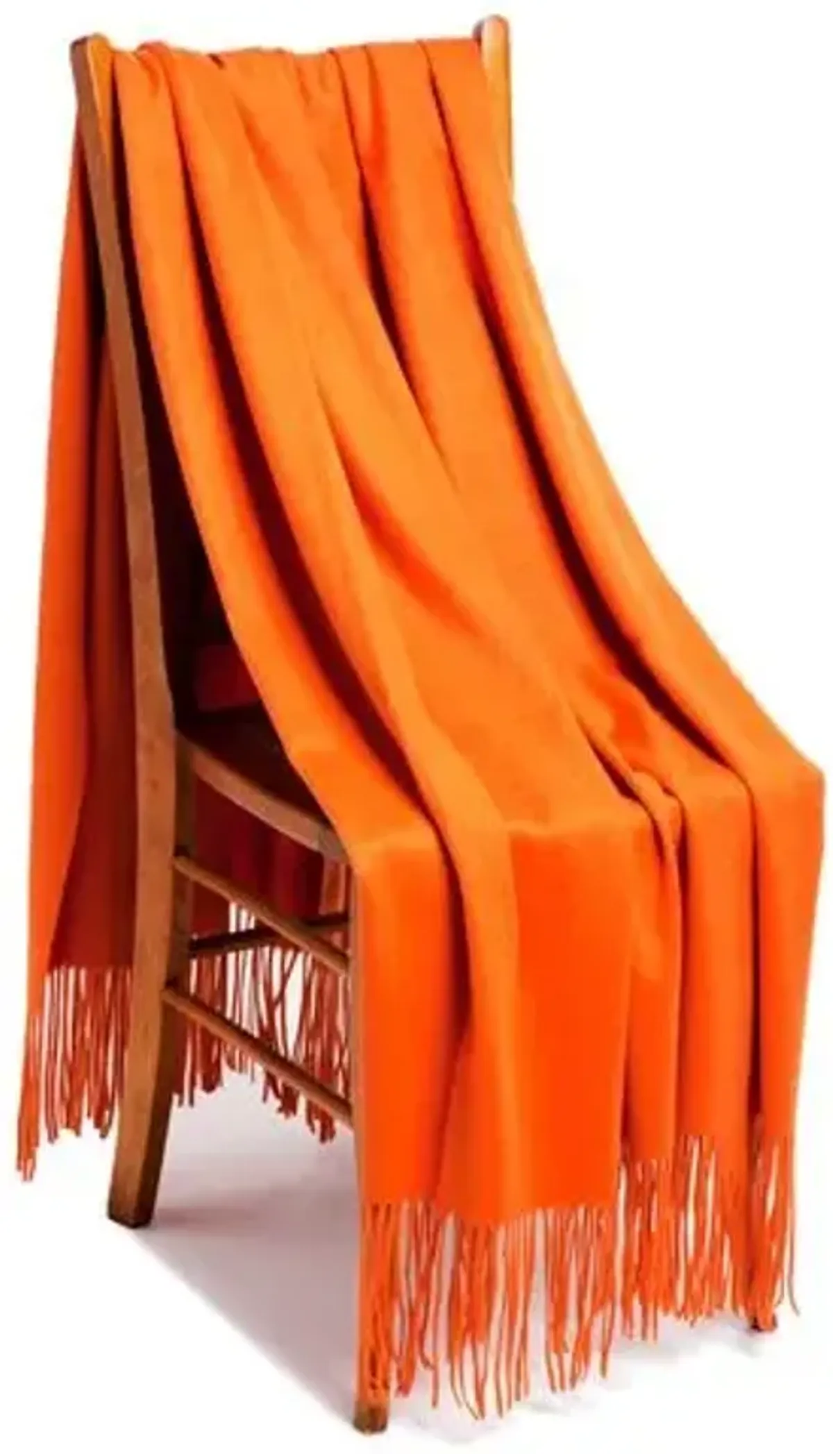 Solid Cashmere Throw - Orange - Lightweight, Soft, Warm, Fringed